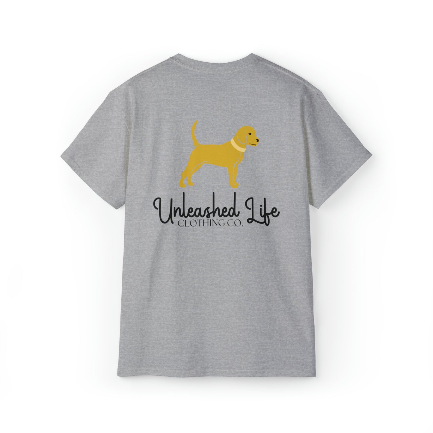 Unleashed Life Little Yellow Dog Cotton Tee with Script