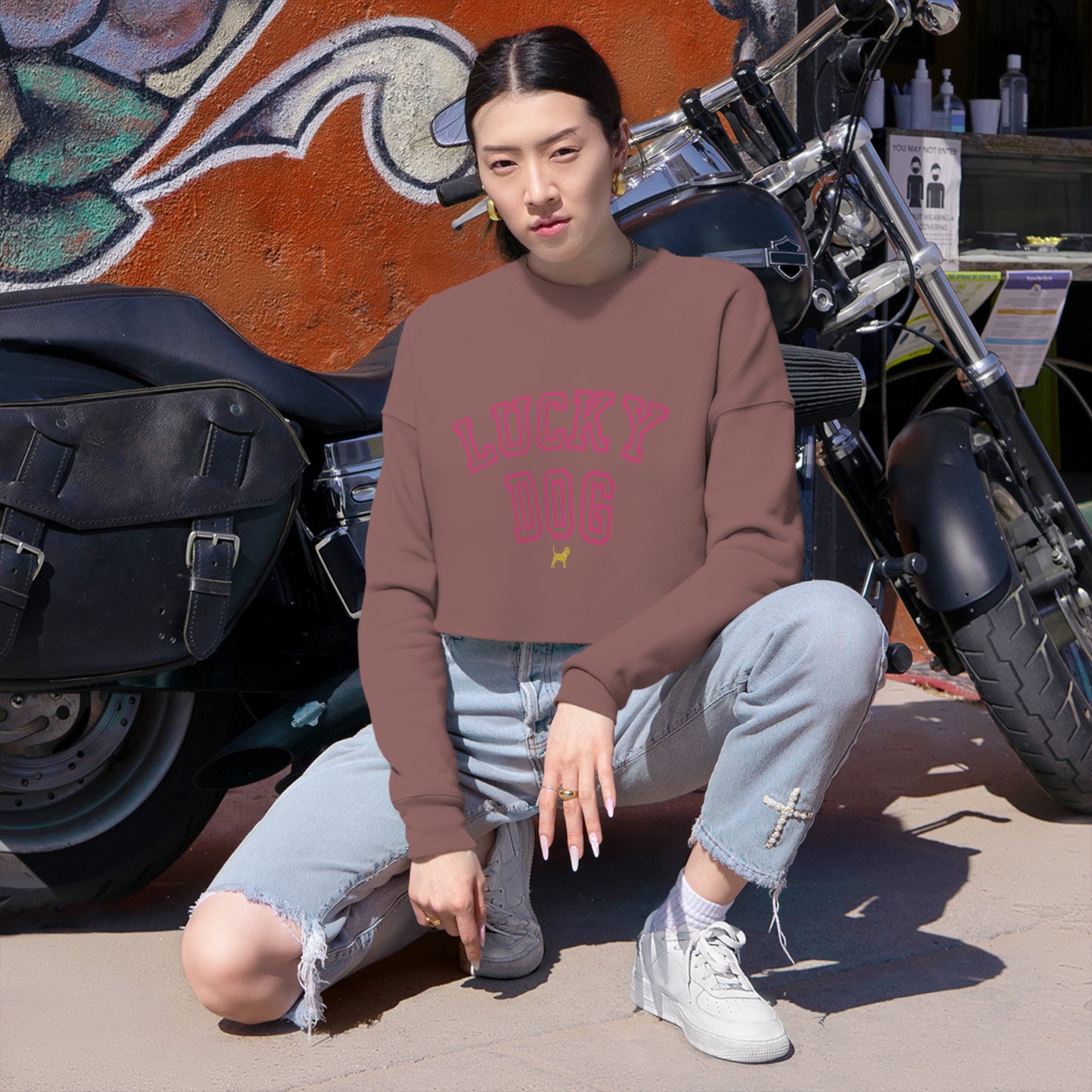 Unleashed Life Lucky Dog Women's Cropped Sweatshirt
