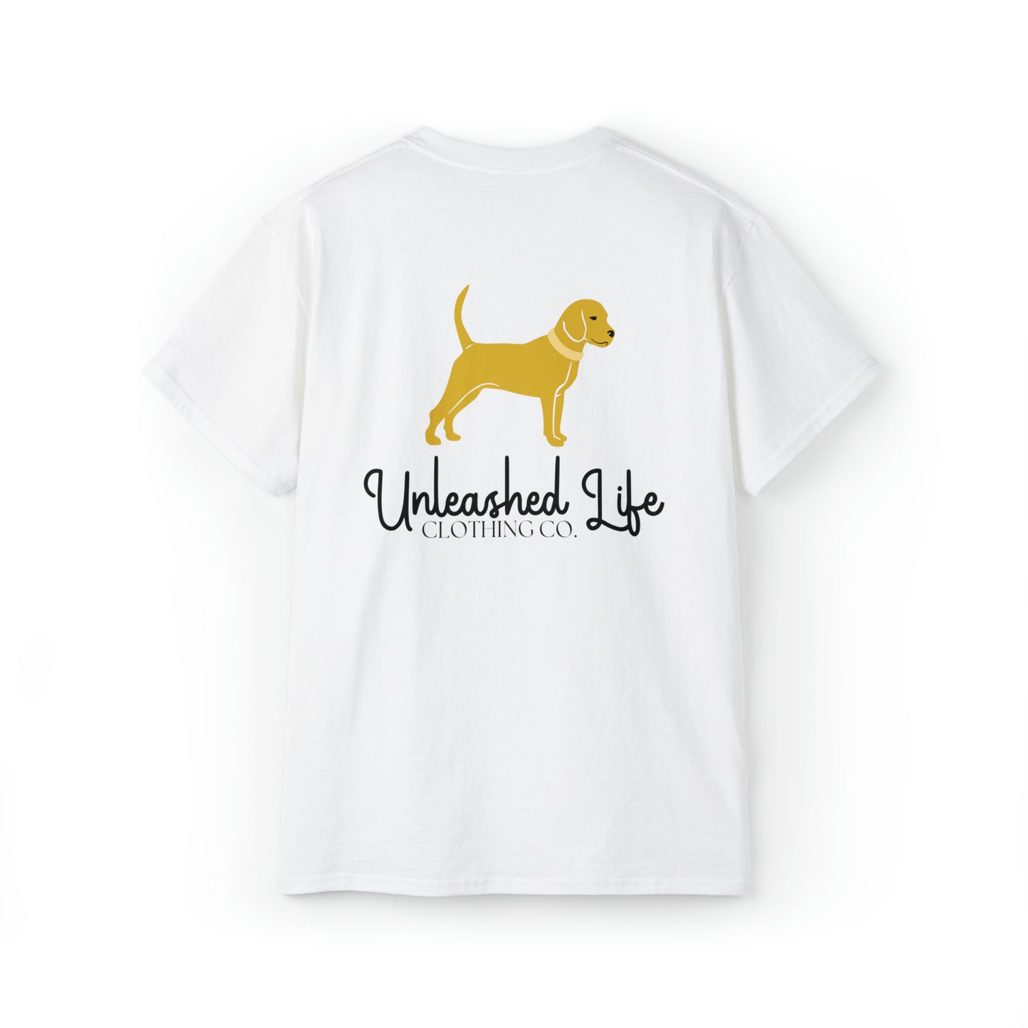 Unleashed Life Little Yellow Dog Cotton Tee with Script
