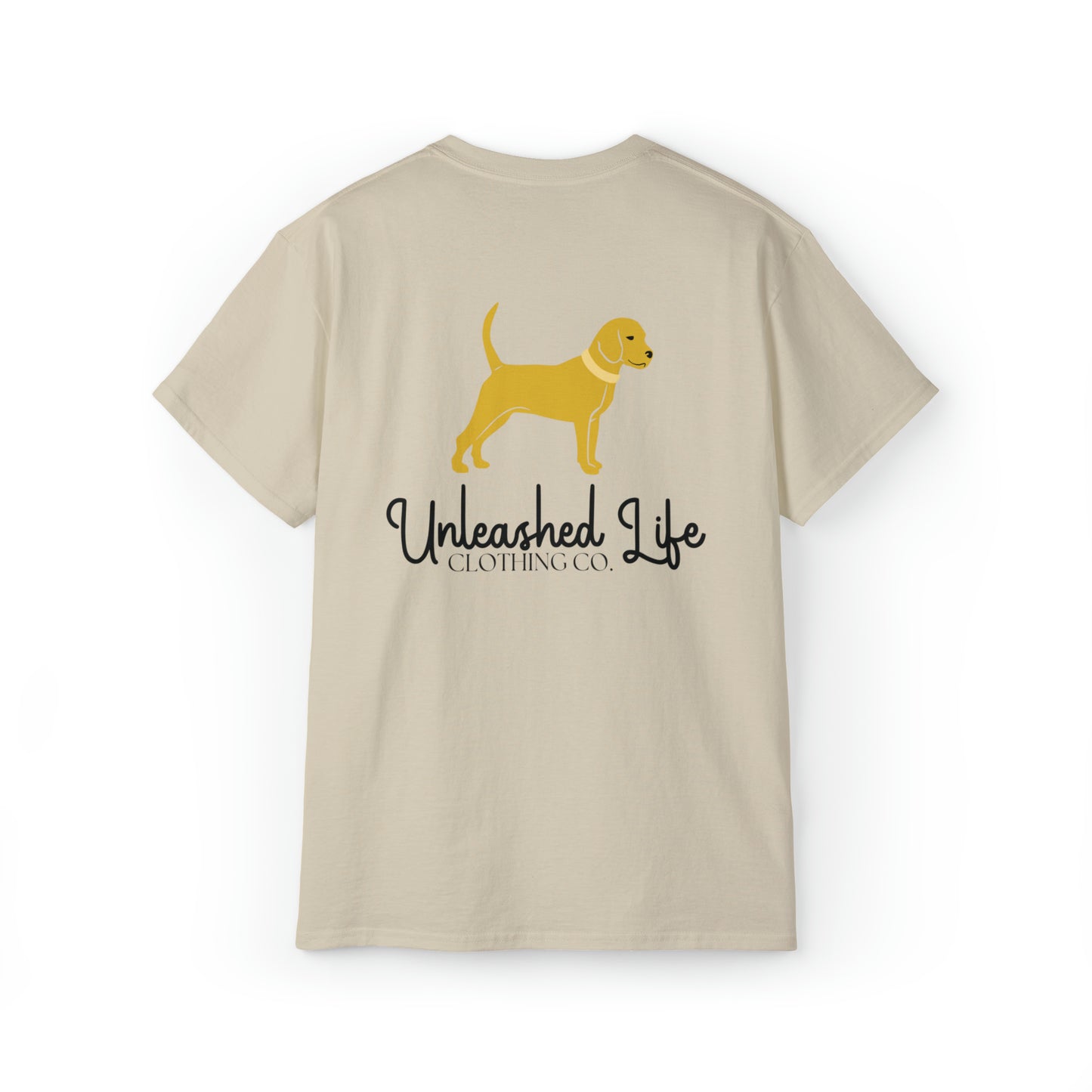 Unleashed Life Little Yellow Dog Cotton Tee with Script