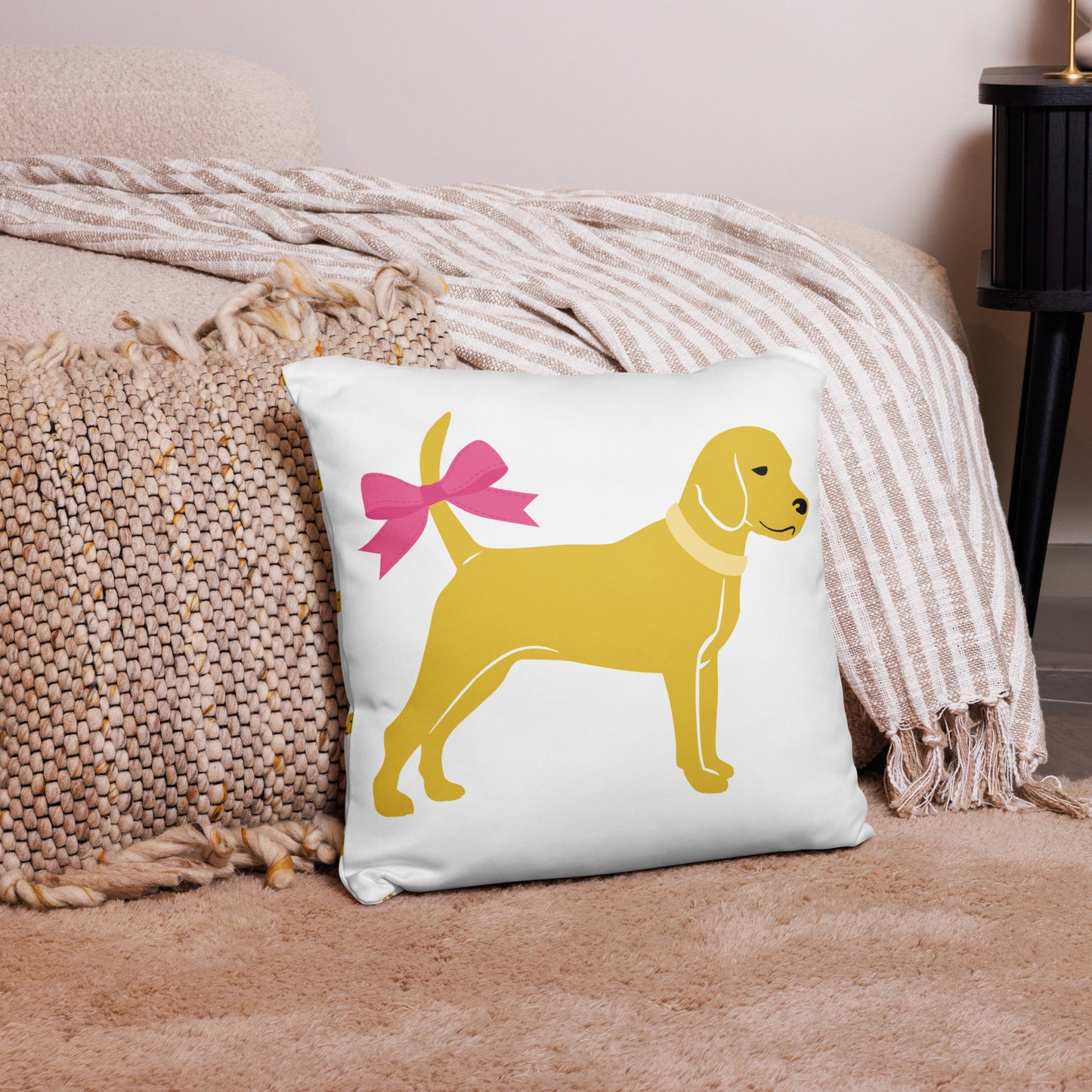 Unleashed Life Little Yellow Dog with Bow Basic Pillow