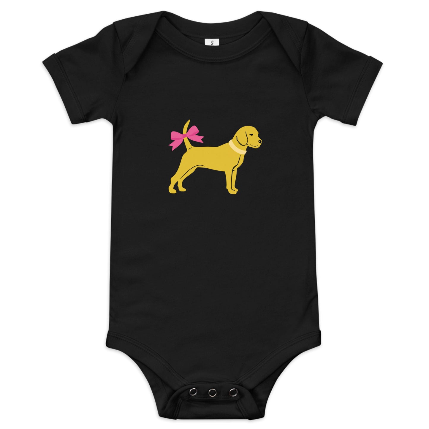 Unleashed Life Little Yellow Dog with Bow Baby Short Sleeve Onesie