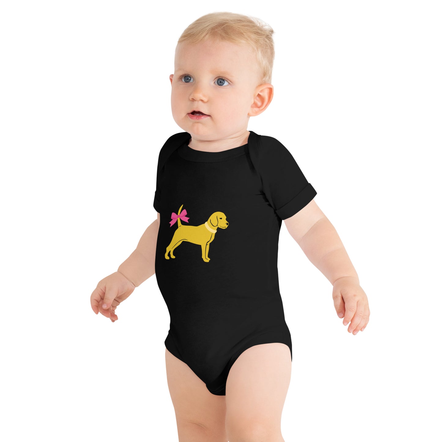Unleashed Life Little Yellow Dog with Bow Baby Short Sleeve Onesie