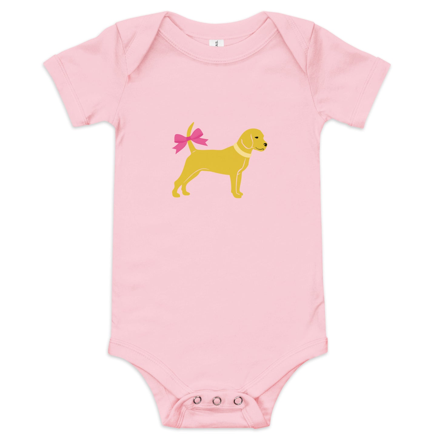 Unleashed Life Little Yellow Dog with Bow Baby Short Sleeve Onesie