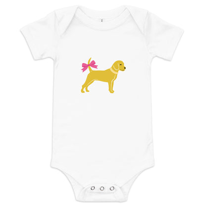 Unleashed Life Little Yellow Dog with Bow Baby Short Sleeve Onesie