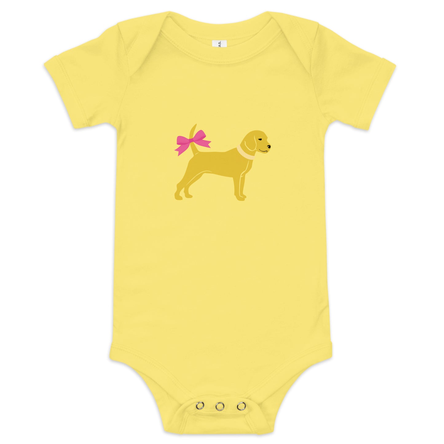 Unleashed Life Little Yellow Dog with Bow Baby Short Sleeve Onesie