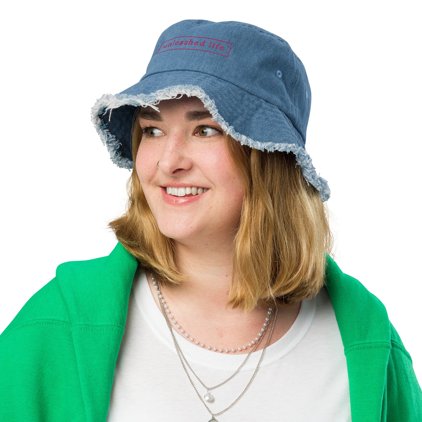 Unleashed Life Distressed denim bucket hat