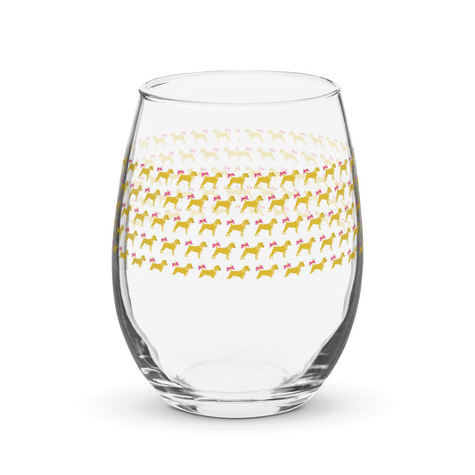 Unleashed Life Little Yellow Dog with Bow Stemless wine glass