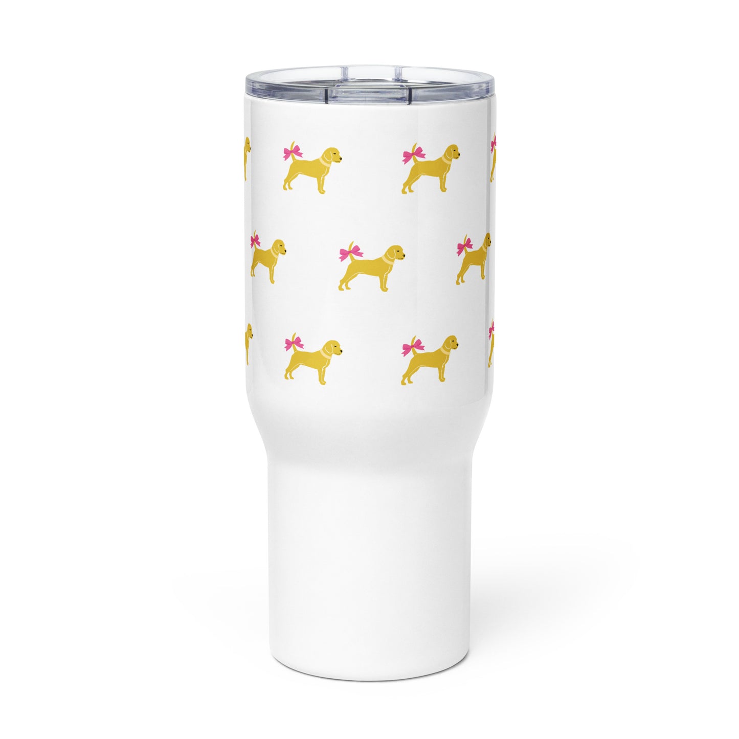 Unleashed Life Little Yellow Dog with Bow Travel mug with a handle