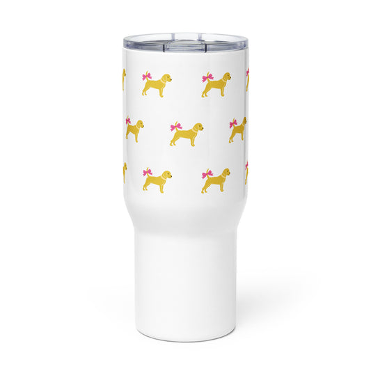 Unleashed Life Little Yellow Dog with Bow Travel mug with a handle