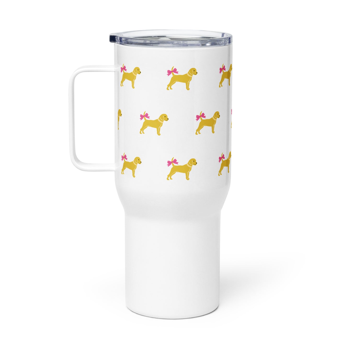 Unleashed Life Little Yellow Dog with Bow Travel mug with a handle