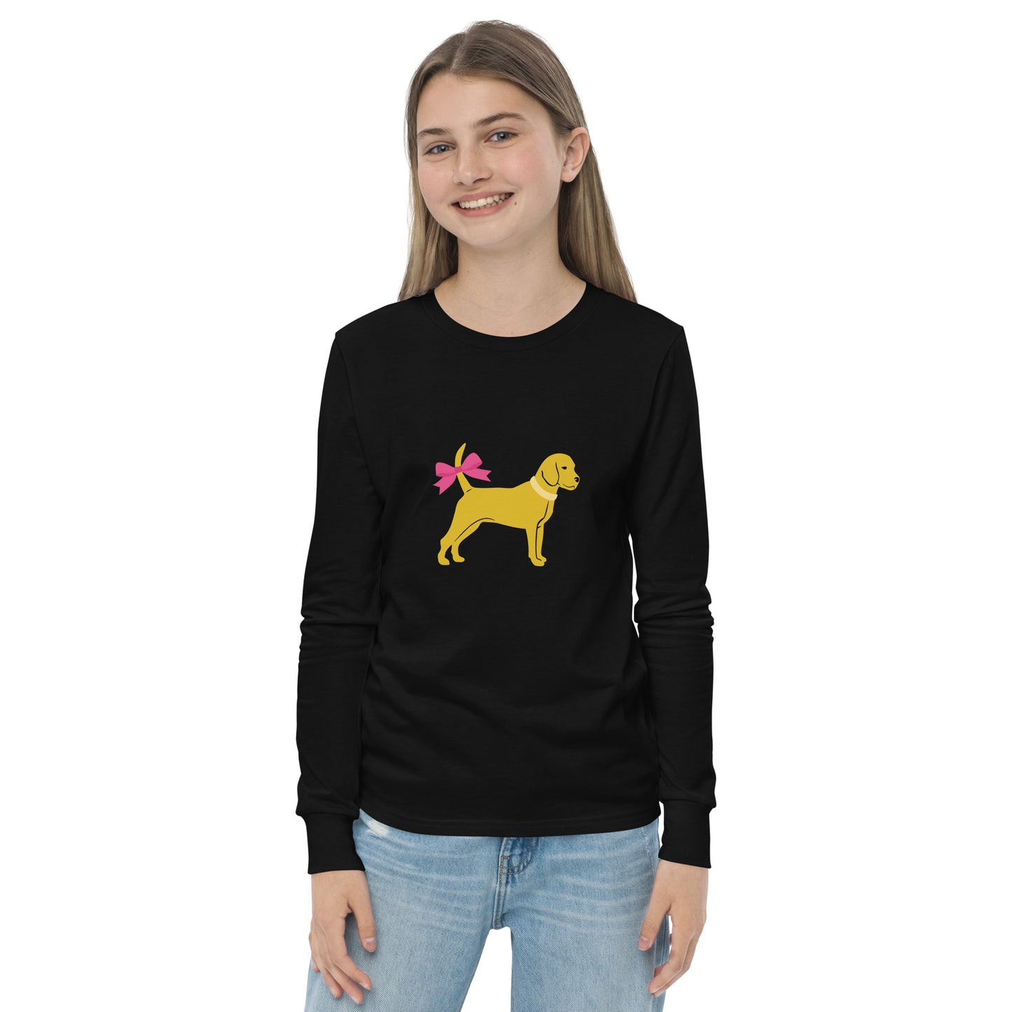 Unleashed Life Little Yellow Dog with Bow Youth long sleeve tee