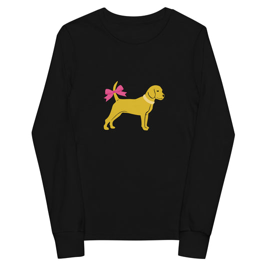 Unleashed Life Little Yellow Dog with Bow Youth long sleeve tee