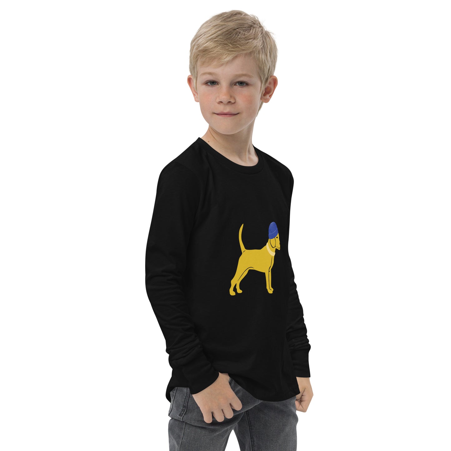 Unleashed Life Little Yellow Dog with Hat Youth long sleeve tee