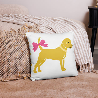 Little Yellow Dog with Bow Basic Pillow