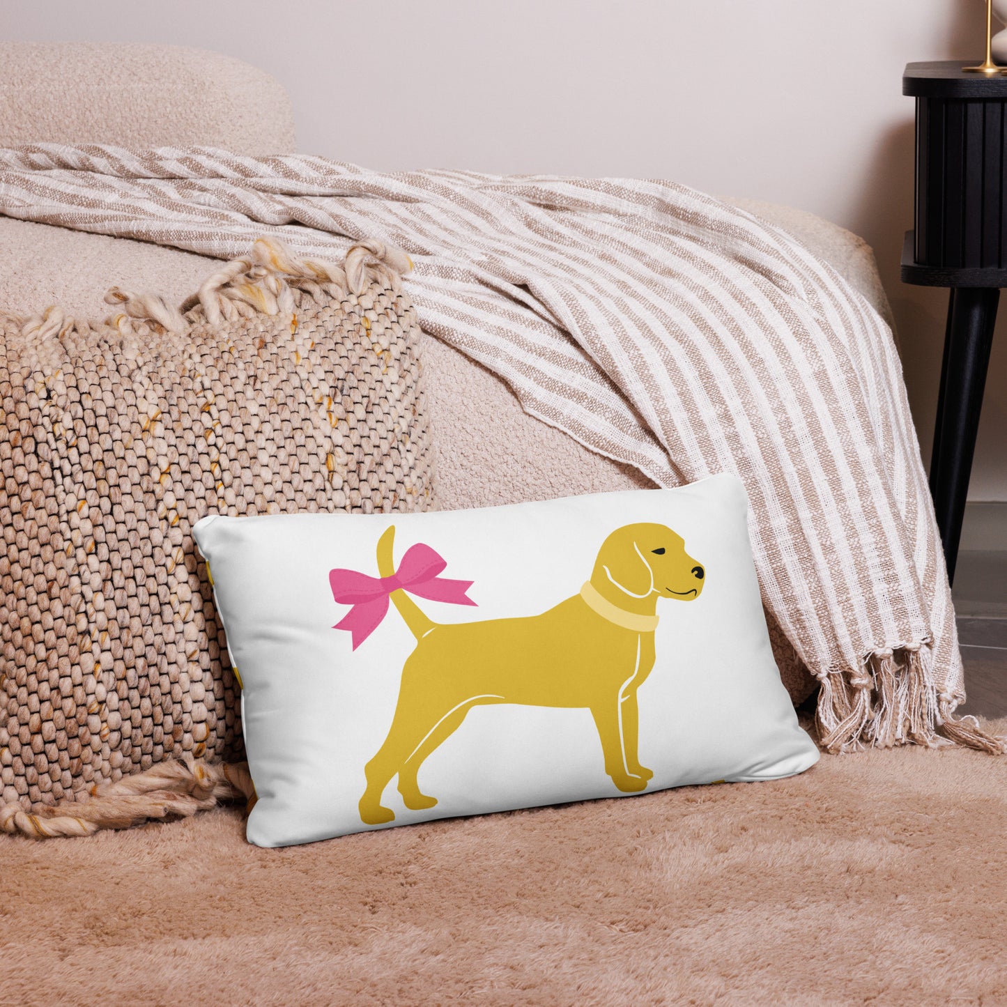 Unleashed Life Little Yellow Dog with Bow Basic Pillow