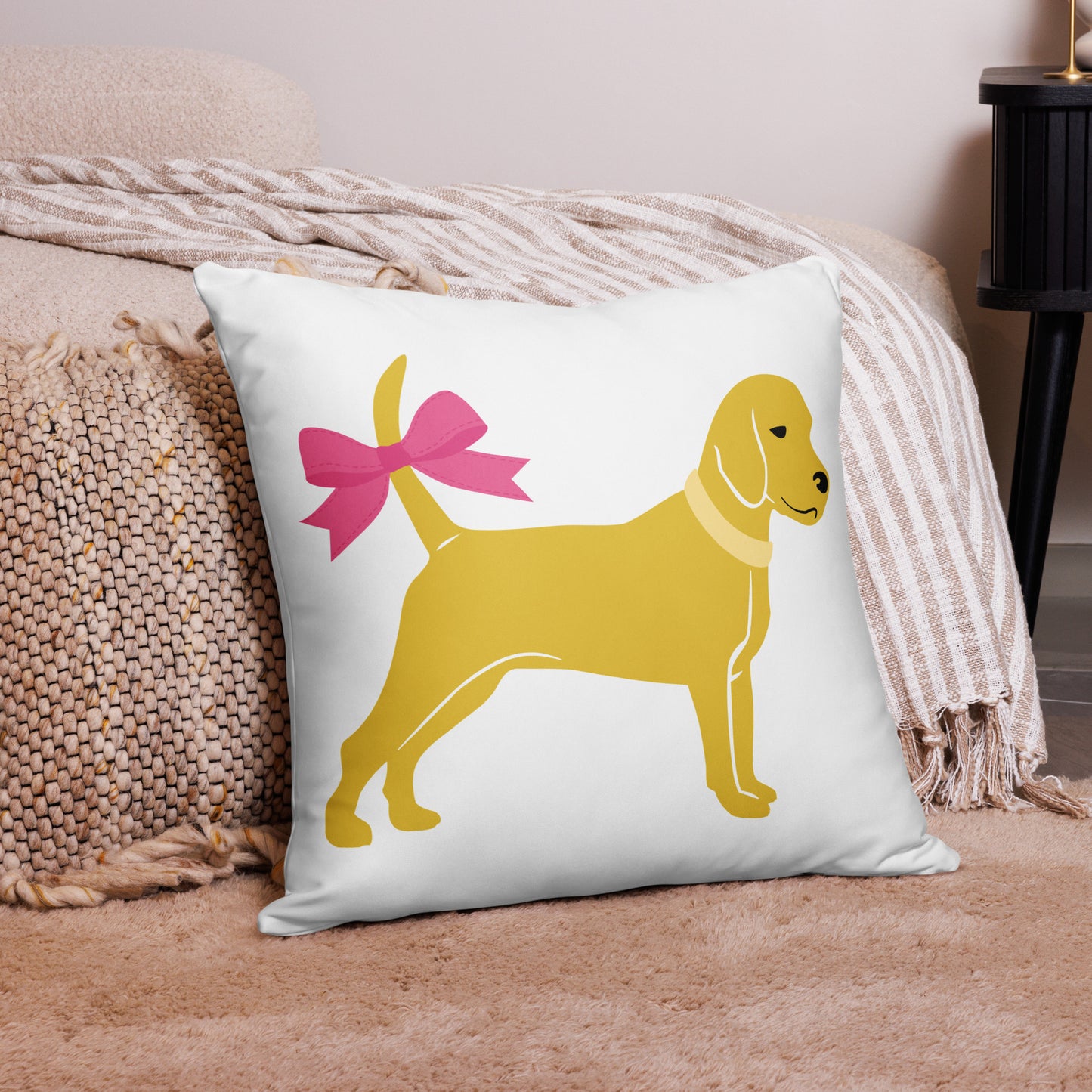 Unleashed Life Little Yellow Dog with Bow Basic Pillow