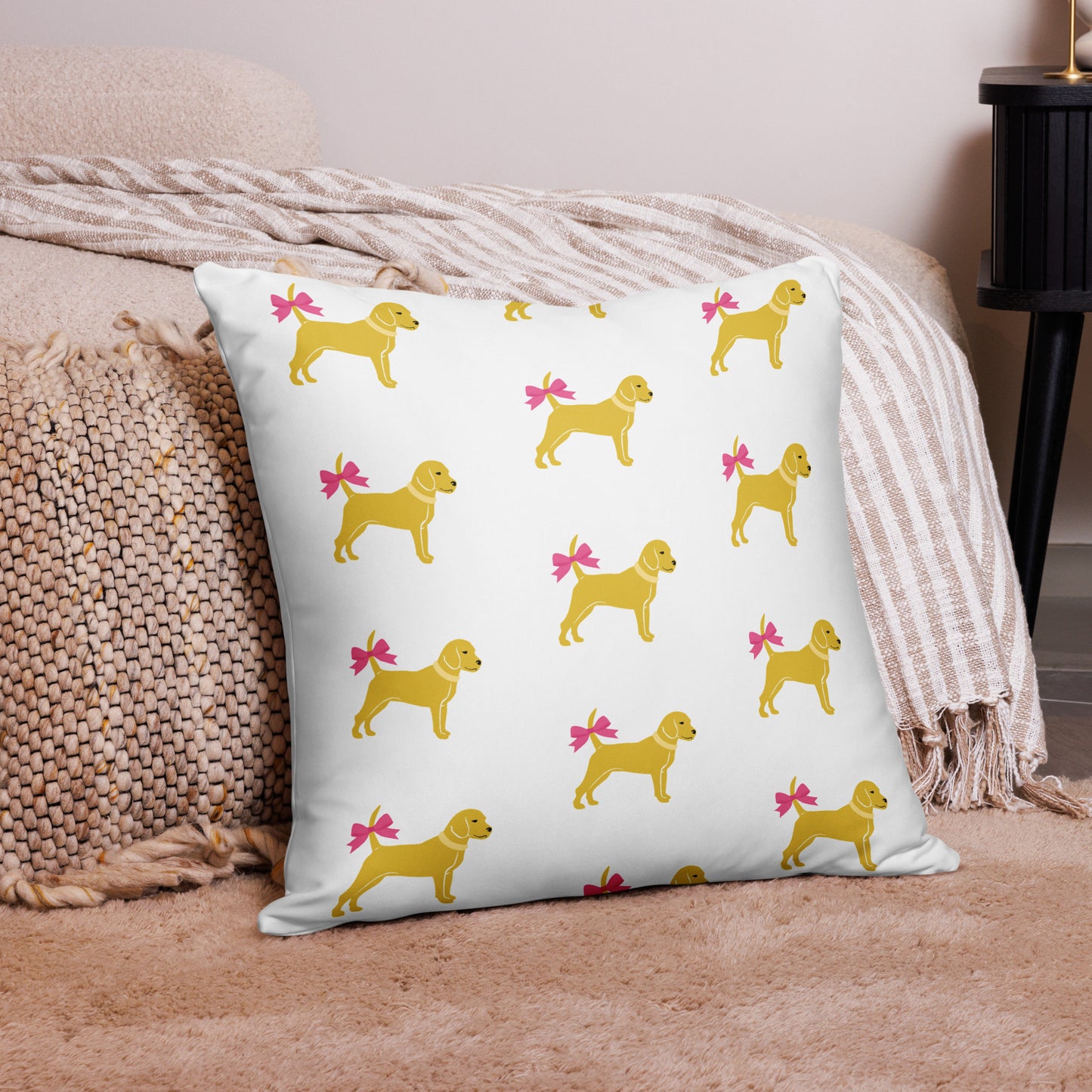 Little Yellow Dog with Bow Basic Pillow