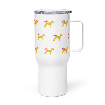 Little Yellow Dog with Bow Travel mug with a handle
