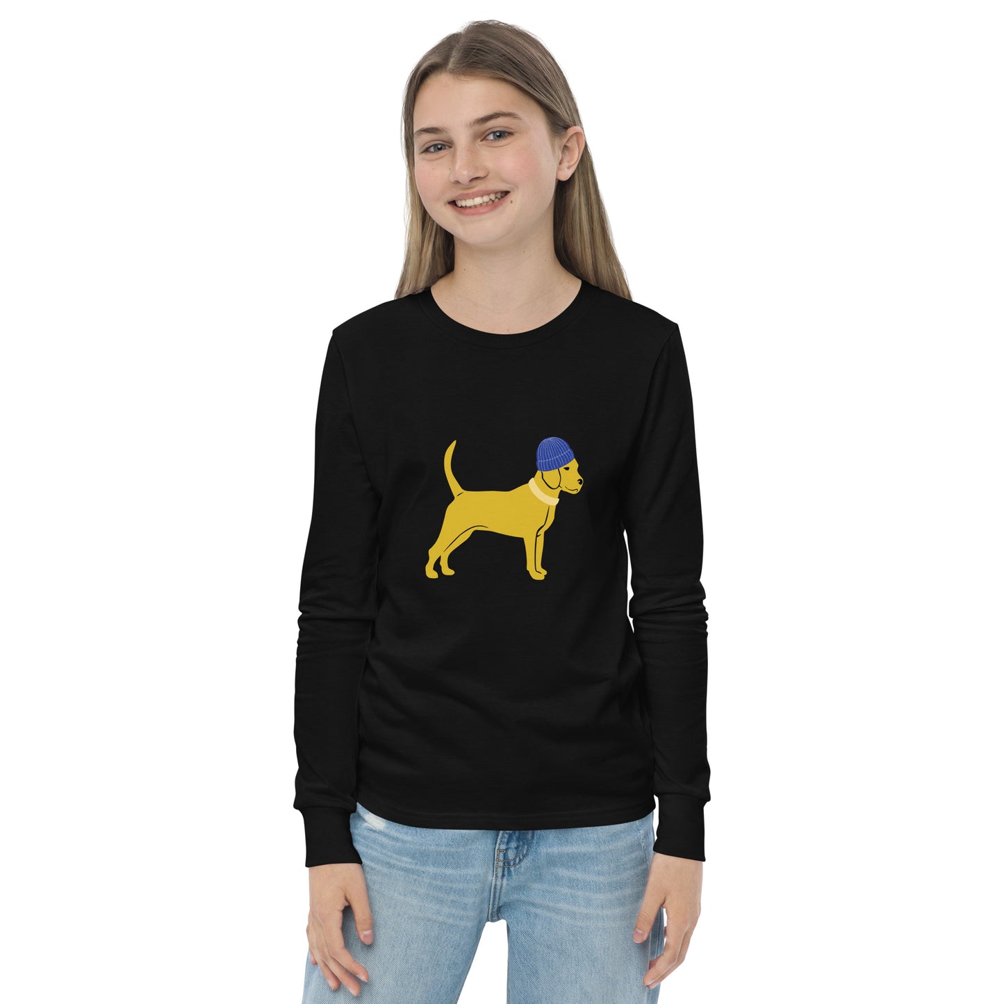 Little Yellow Dog with Hat Youth long sleeve tee